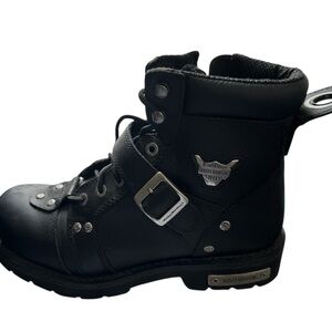 Harley-Davidson Black Motorcycle Boots with Buckle and Lace-Up Design